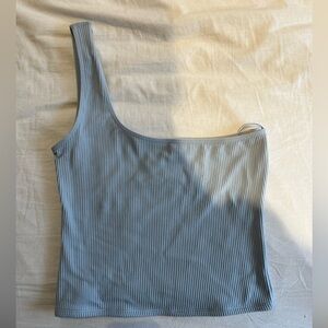 Dynamite One-Shoulder Ribbed Tank Top - Baby Blue